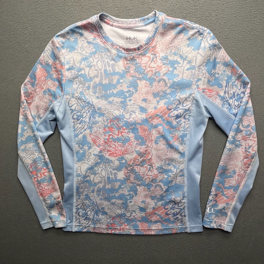 Huk Women Fishing Shirt Blue Coral Camo Polyester Small Performance Long Sleeve - Picture 1 of 8